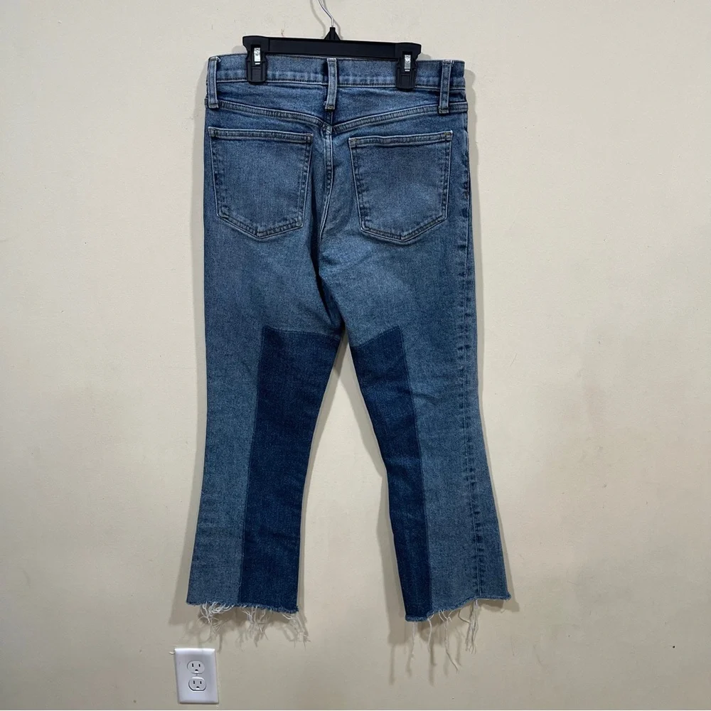 Gap cropped, flare-leg jeans two-tone denim patchwork panels flare raw hem 27 R - Picture 6 of 9